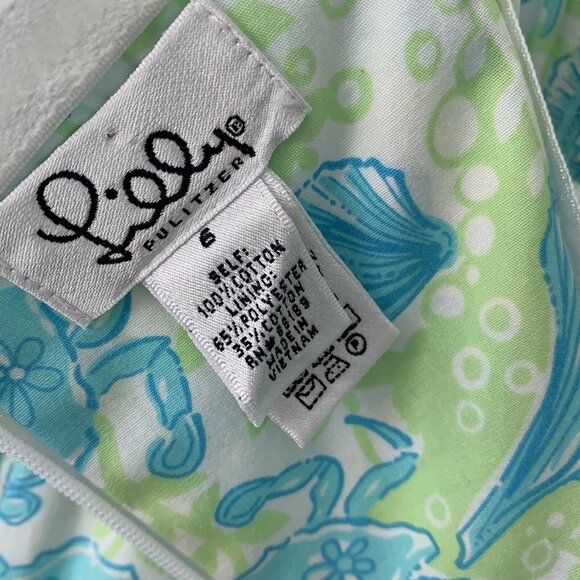 Lilly Pulitzer Size 6 Strapless Crab Seashell Print Scalloped Sheath Midi Dress - Picture 7 of 8